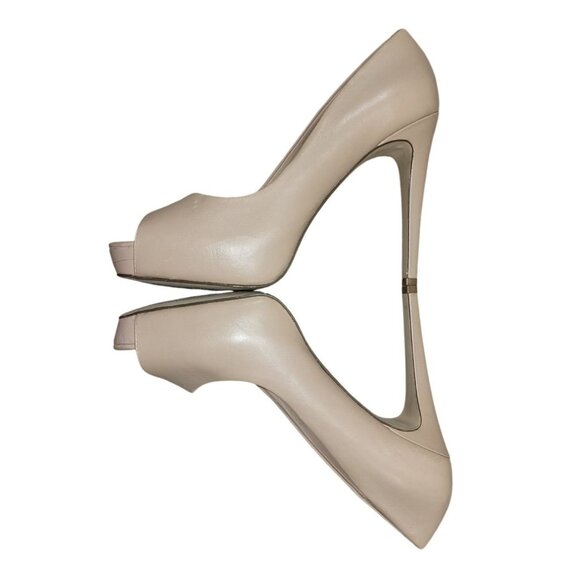 Charles By Charles David Peep Toe Beige Patent Leather Heels Size 8 - Picture 4 of 10